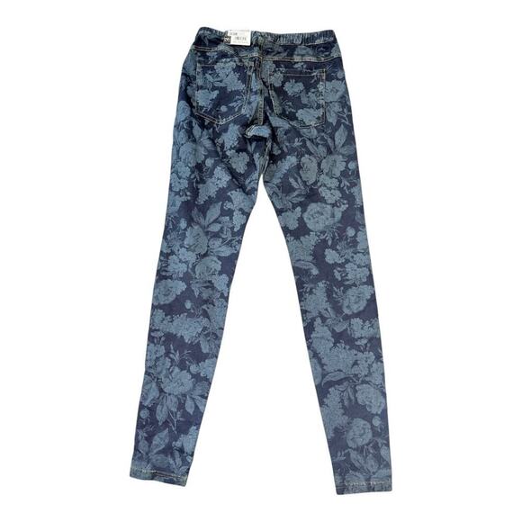 NEW‎ Hue Women's XS Floral Jeggings Midnight Rinse Blue Elastic Waistband NWT - Picture 2 of 6